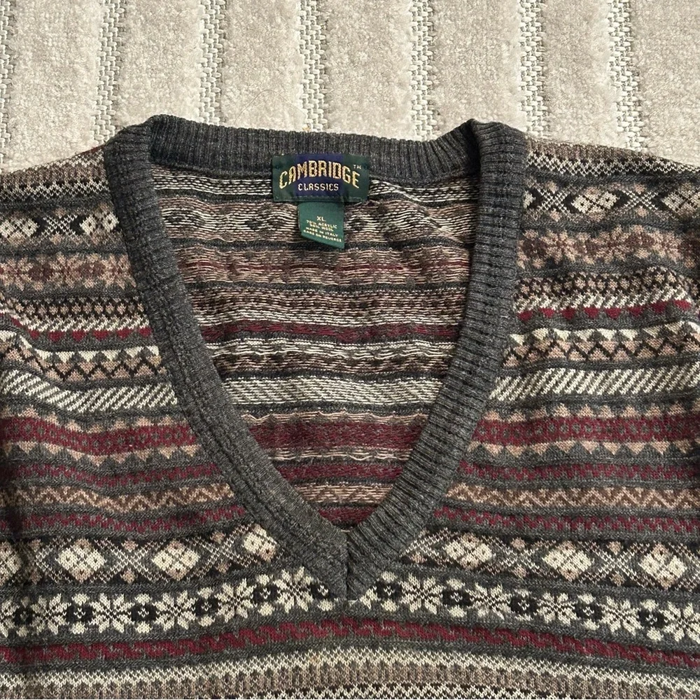 Cambridge Classics Men’s Fair Isle Wool Blend V-Neck Sweater Vest - XL